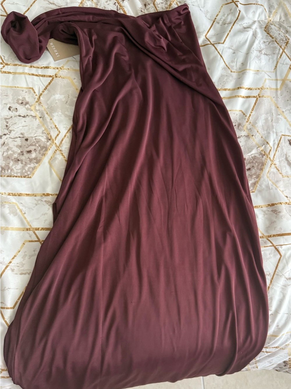 Meshki  Burgundy Evening Gown with Side Slit - Picture 5 of 7